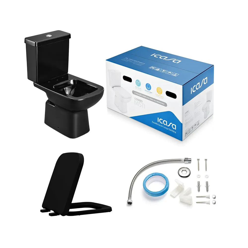 BACIA C/CAIXA ACOPLADA MISTI PRETO MATTE ICASA - KIT