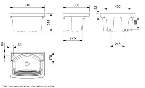 Tanque sem Coluna 20 Litros Pequeno 510 x 380mm Celite - Imagem 4